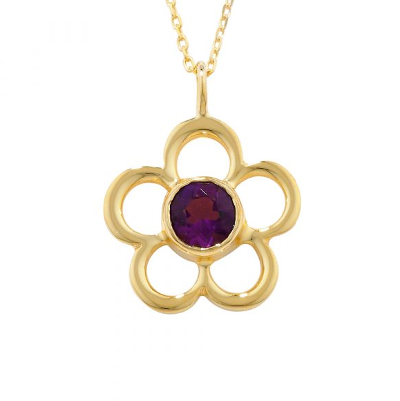 Amethyst February Birthstone Flower Pendant Necklace