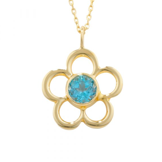 Blue Topaz Birthstone Flower Pendant Necklace