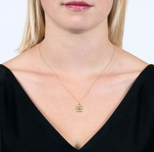 Blue Topaz Birthstone Flower Pendant Necklace