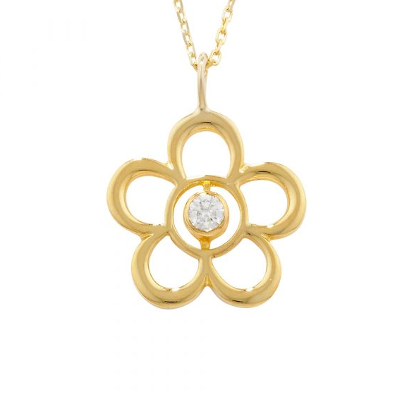 Diamond Flower April Birthstone Pendant Necklace