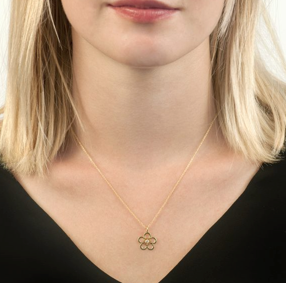 Diamond Flower April Birthstone Pendant Necklace